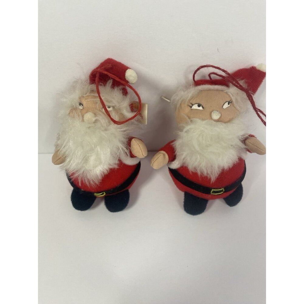 Kamar Santa Claus Plush Christmas Ornaments Felt Body Vintage Lot Of 2 READ #2